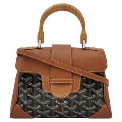 Goyard Saigon Mini Brown Canvas and Leather Wooden Top Handle Crossbody Bag