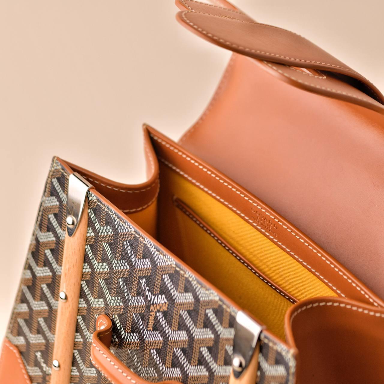 Goyard Saigon PM Structured Brown Leather Top Handle Shoulder Bag For Sale 7
