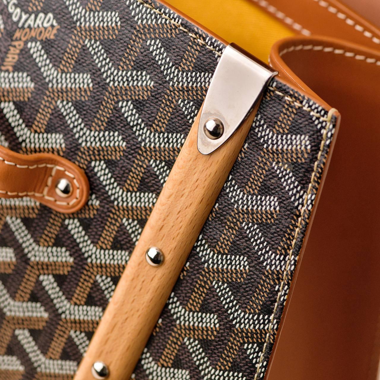 Goyard Saigon PM Structured Brown Leather Top Handle Shoulder Bag For Sale 9