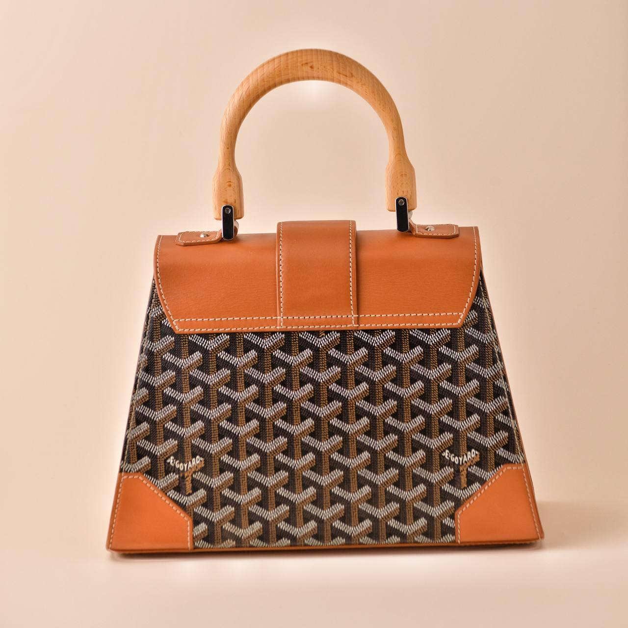 Goyard Saigon PM Structured Brown Leather Top Handle Shoulder Bag For Sale 3