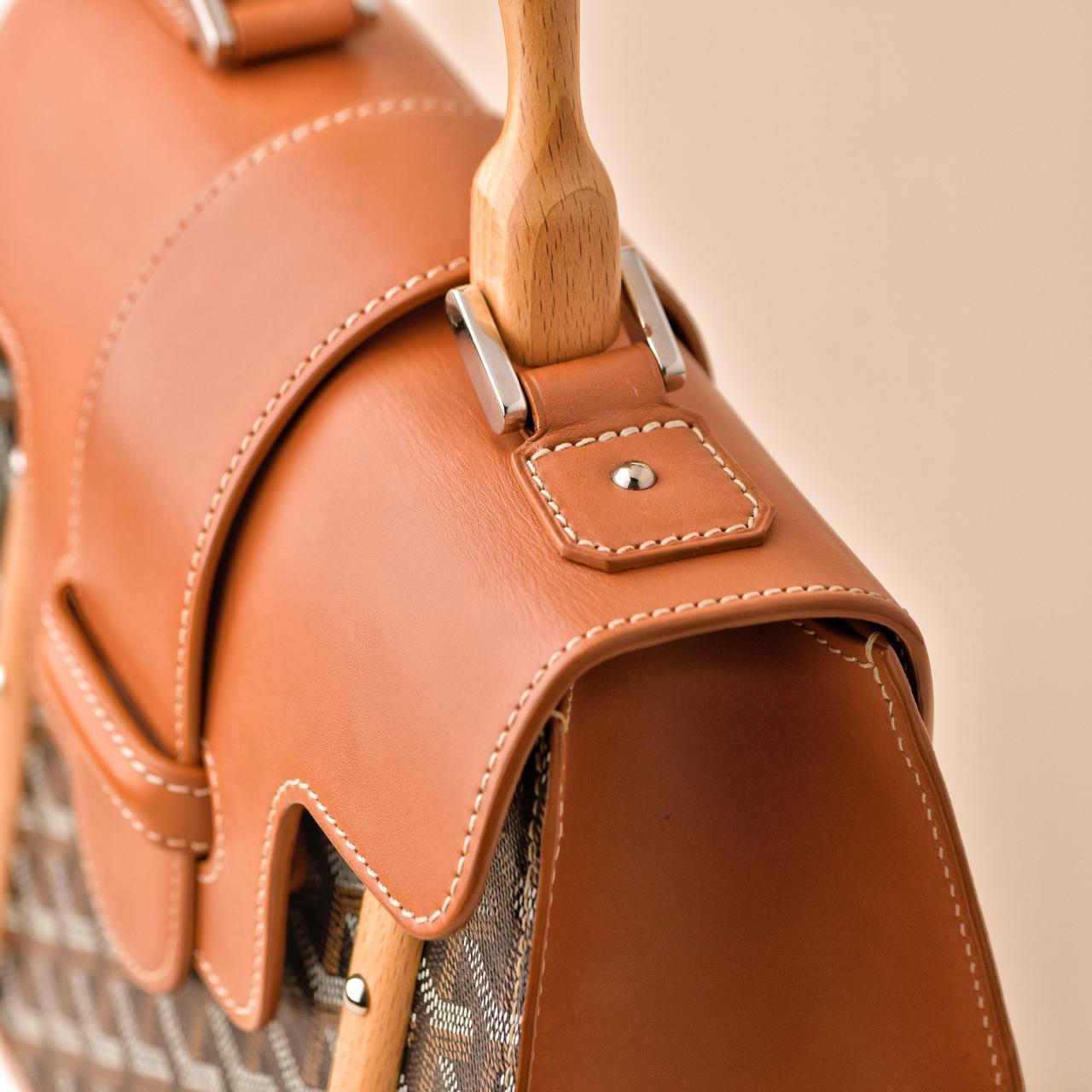 Goyard Saigon PM Structured Brown Leather Top Handle Shoulder Bag For Sale 4