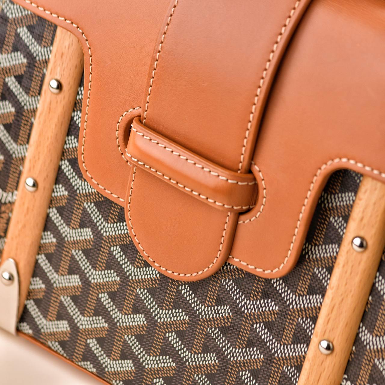 Goyard Saigon PM Structured Brown Leather Top Handle Shoulder Bag For Sale 5