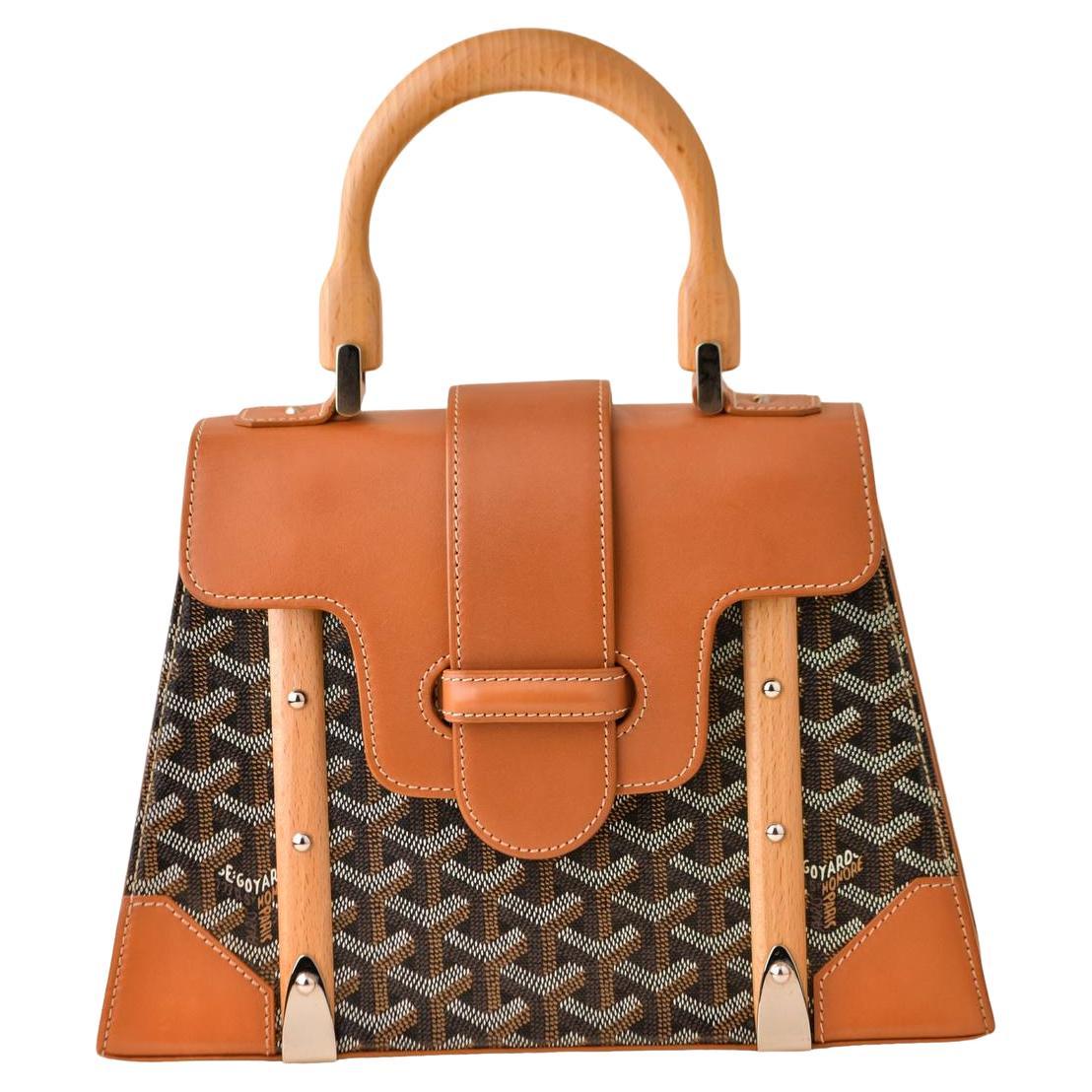 Goyard Saigon PM Structured Brown Leather Top Handle Shoulder Bag For Sale