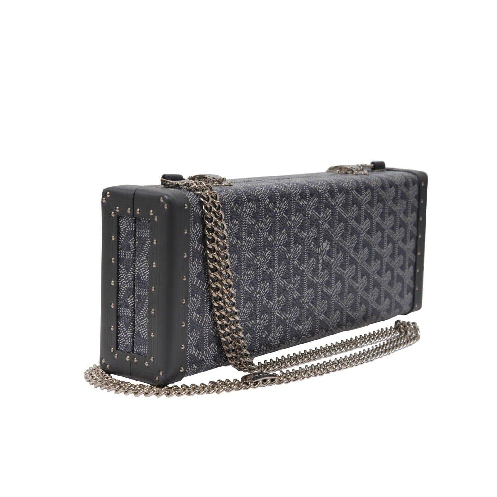 Noir Goyard Saint Honore Trunk Bag Grey Leather Crossbody Shoulder Rectangle Clutch en vente