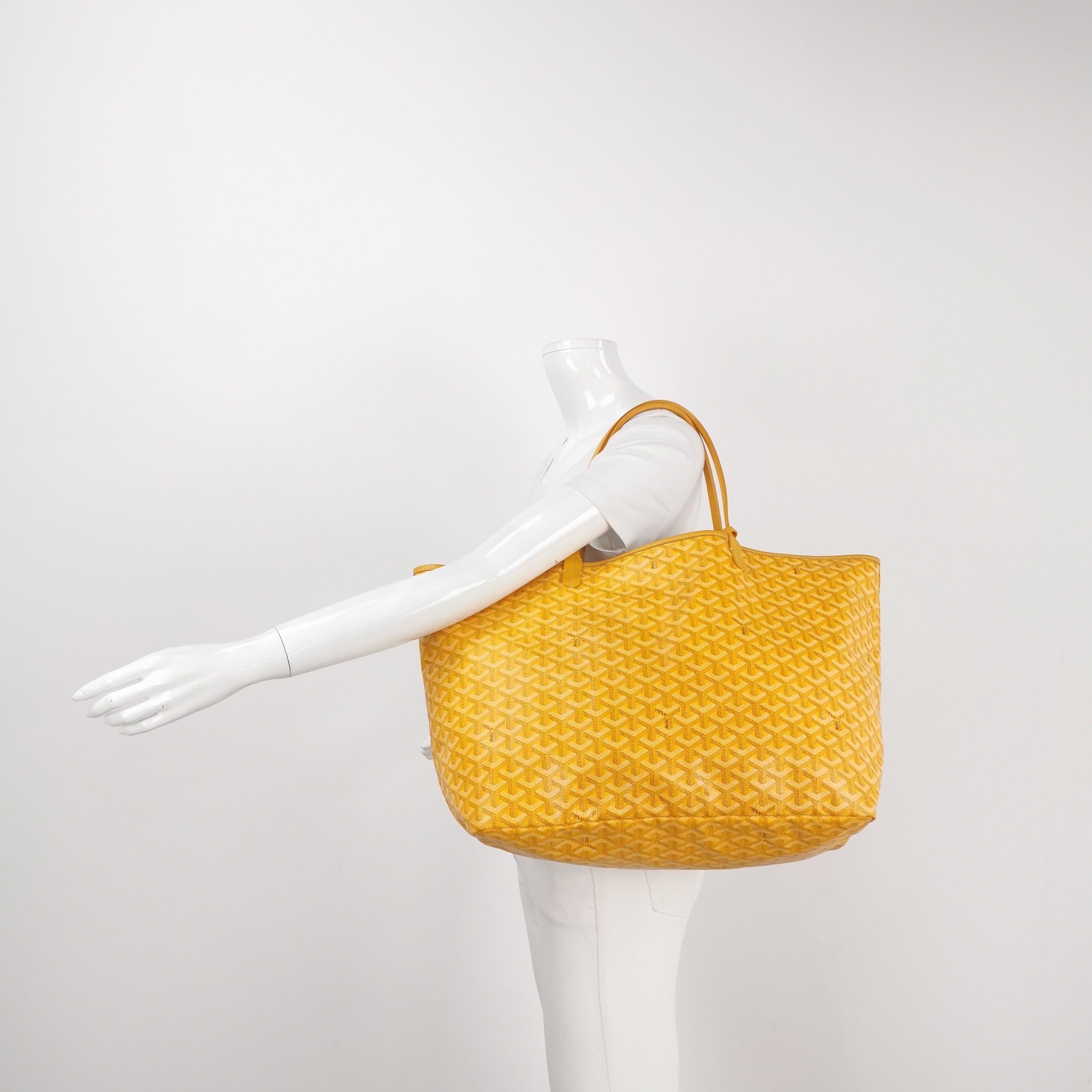 Goyard Saint Louis GM Large Tote Yellow 2019
 These are professional photos of the actual bag.
 Condition: VERY GOOD
 This preloved preowned Goyard tote is in very good condition. Light cracks on the wax along the handles.  Light stains inside. 
