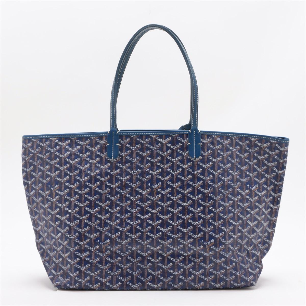 Gray Goyard Saint Louis PM Leather Tote Bag Navy Blue