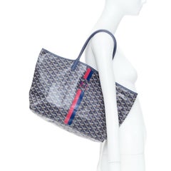 GOYARD Saint Louis PM navy blue Goyardine canvas striped monogram tote bag