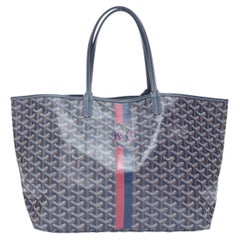 GOYARD Saint Louis PM navy blue Goyardine canvas striped monogram tote bag
