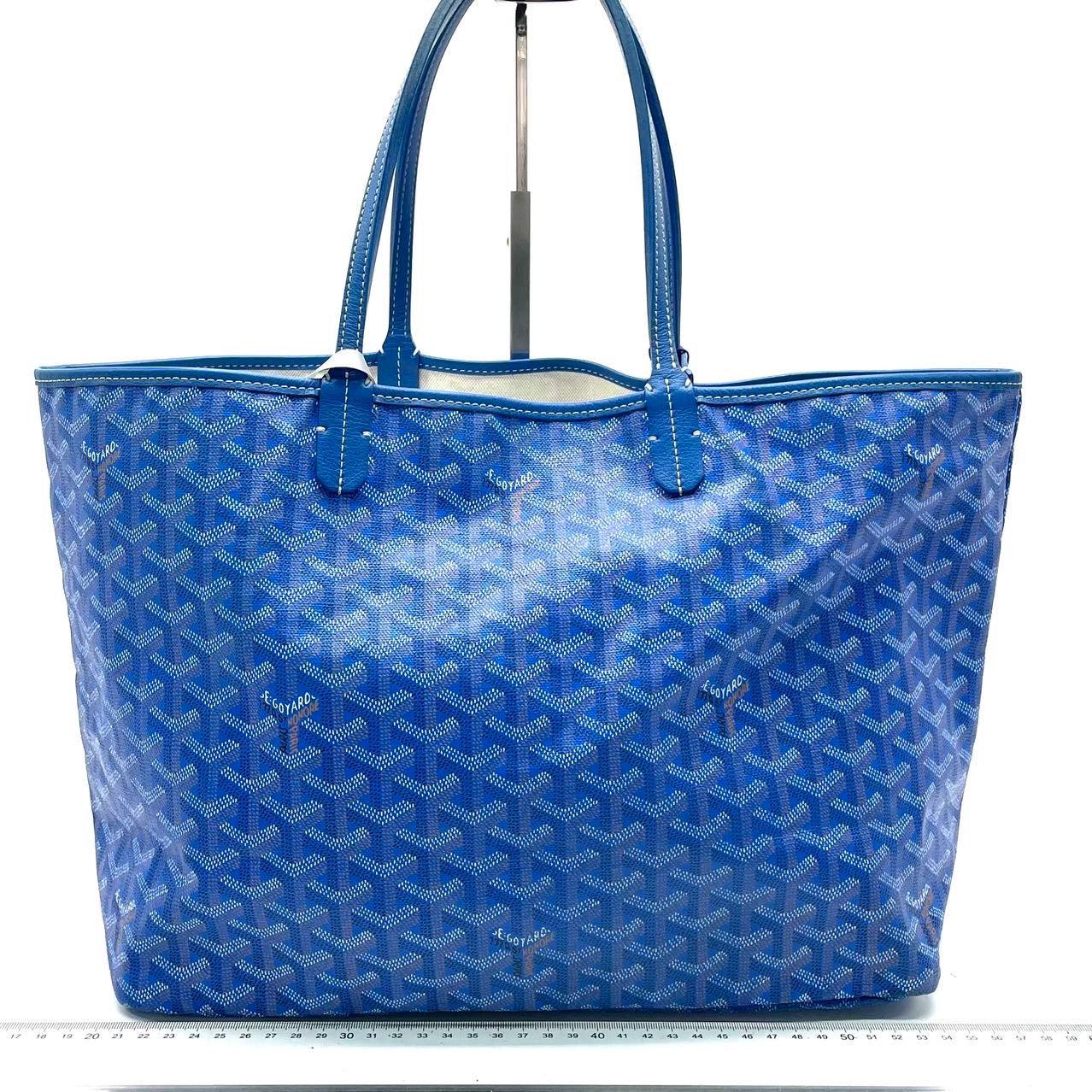 Goyard Saint Louis PM Tote Medium Blue These are professional photos of the actual bag. CONDITION: VERY GOOD This preloved authentic handbag is in very good condition with minor stains on the interior. DETAILS: Brand: Goyard Model: Saint Louis Tote