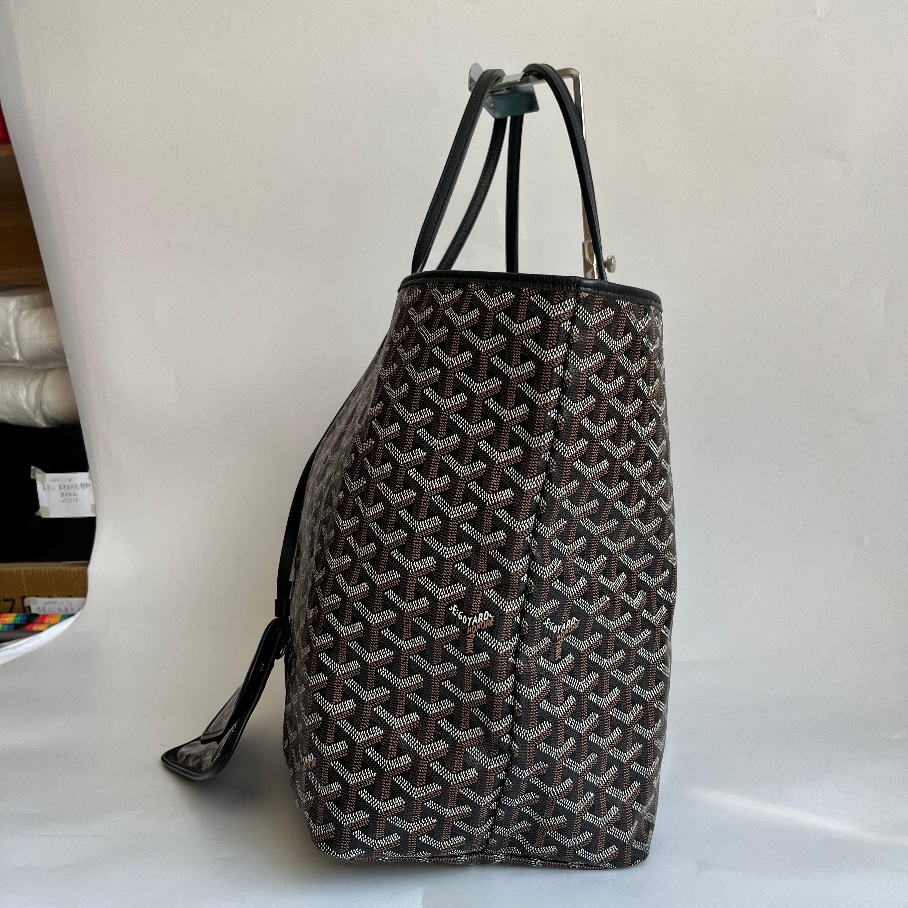 Noir Goyard Saint Louis Tote Large GM Black Goyardine Canvas 2019 en vente