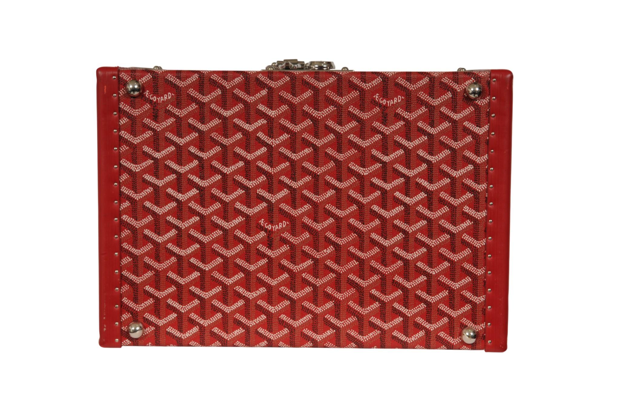 Goyard Sardaigne Vanity Zug Fall Storage Box Hard Sided Travel Trunk Red Siver im Angebot 5