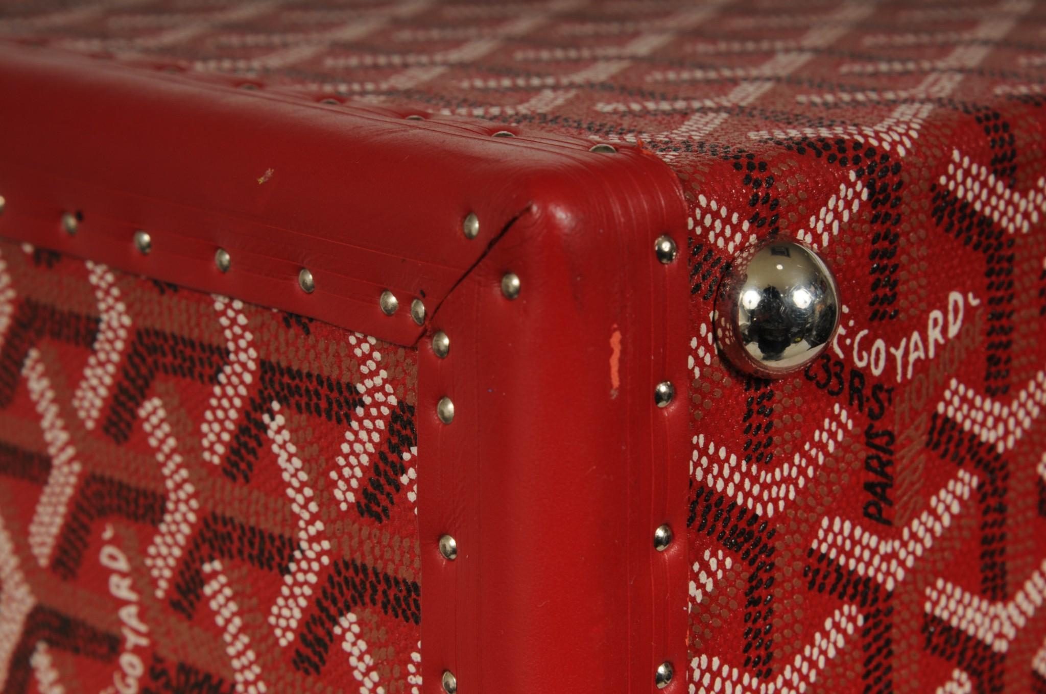 Goyard Sardaigne Vanity Zug Fall Storage Box Hard Sided Travel Trunk Red Siver im Angebot 7