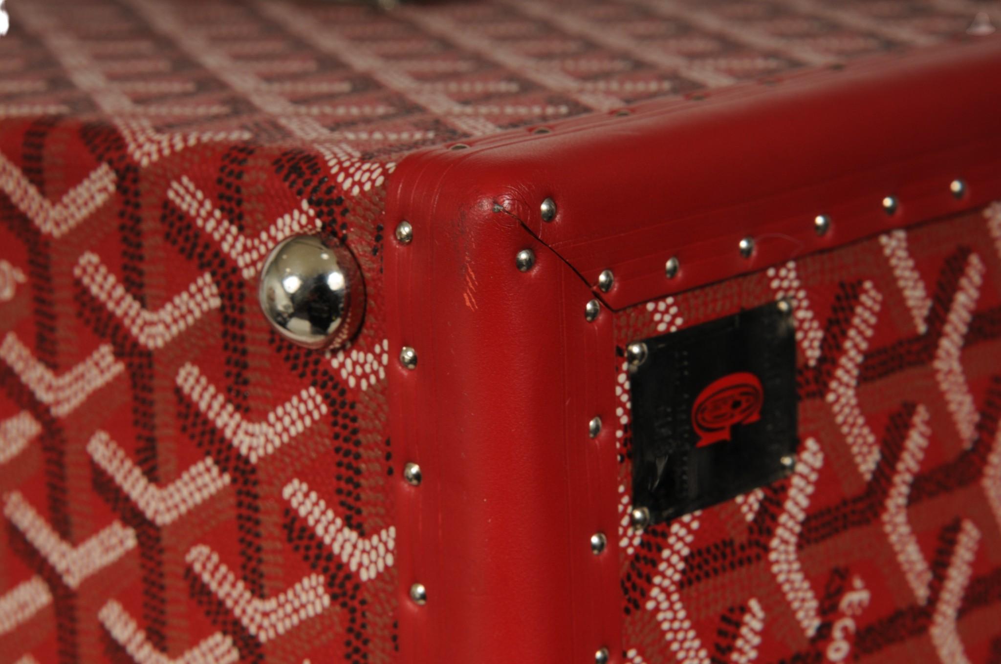 Goyard Sardaigne Vanity Zug Fall Storage Box Hard Sided Travel Trunk Red Siver im Angebot 8