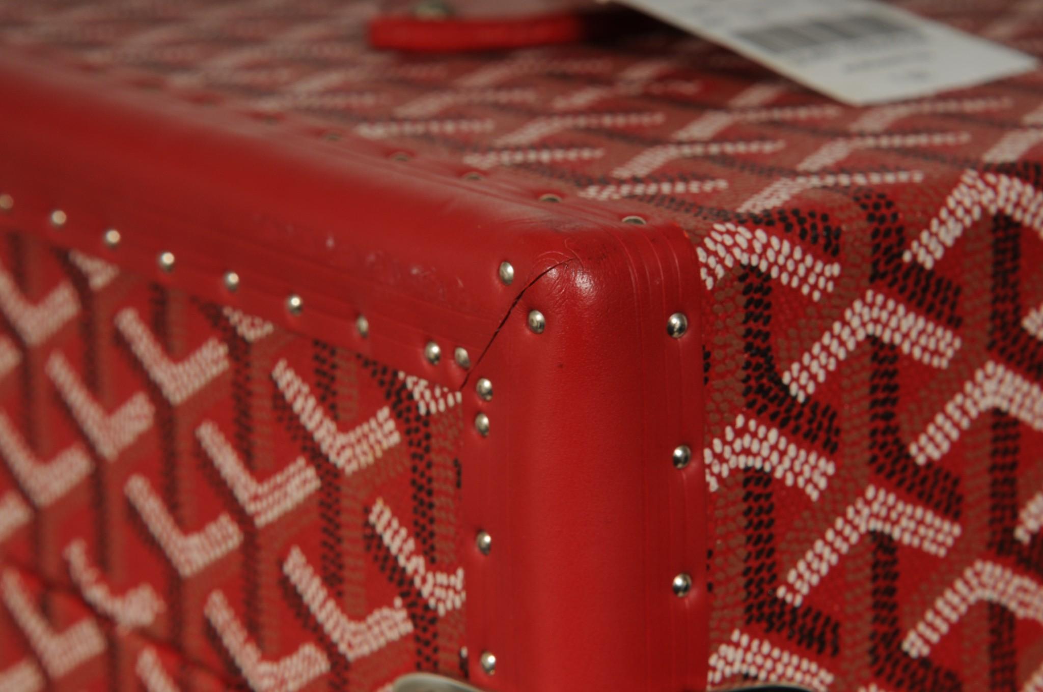 Goyard Sardaigne Vanity Zug Fall Storage Box Hard Sided Travel Trunk Red Siver im Angebot 9