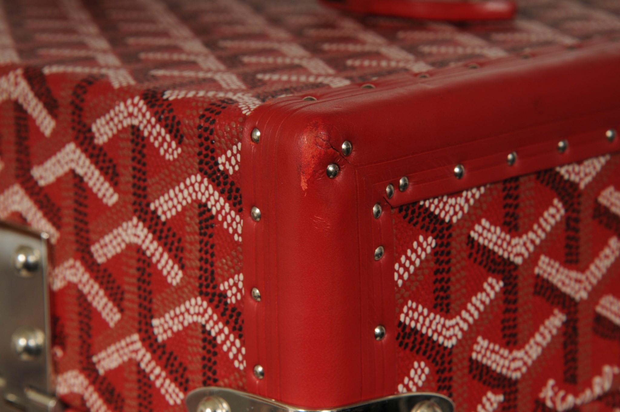 Goyard Sardaigne Vanity Zug Fall Storage Box Hard Sided Travel Trunk Red Siver im Angebot 10