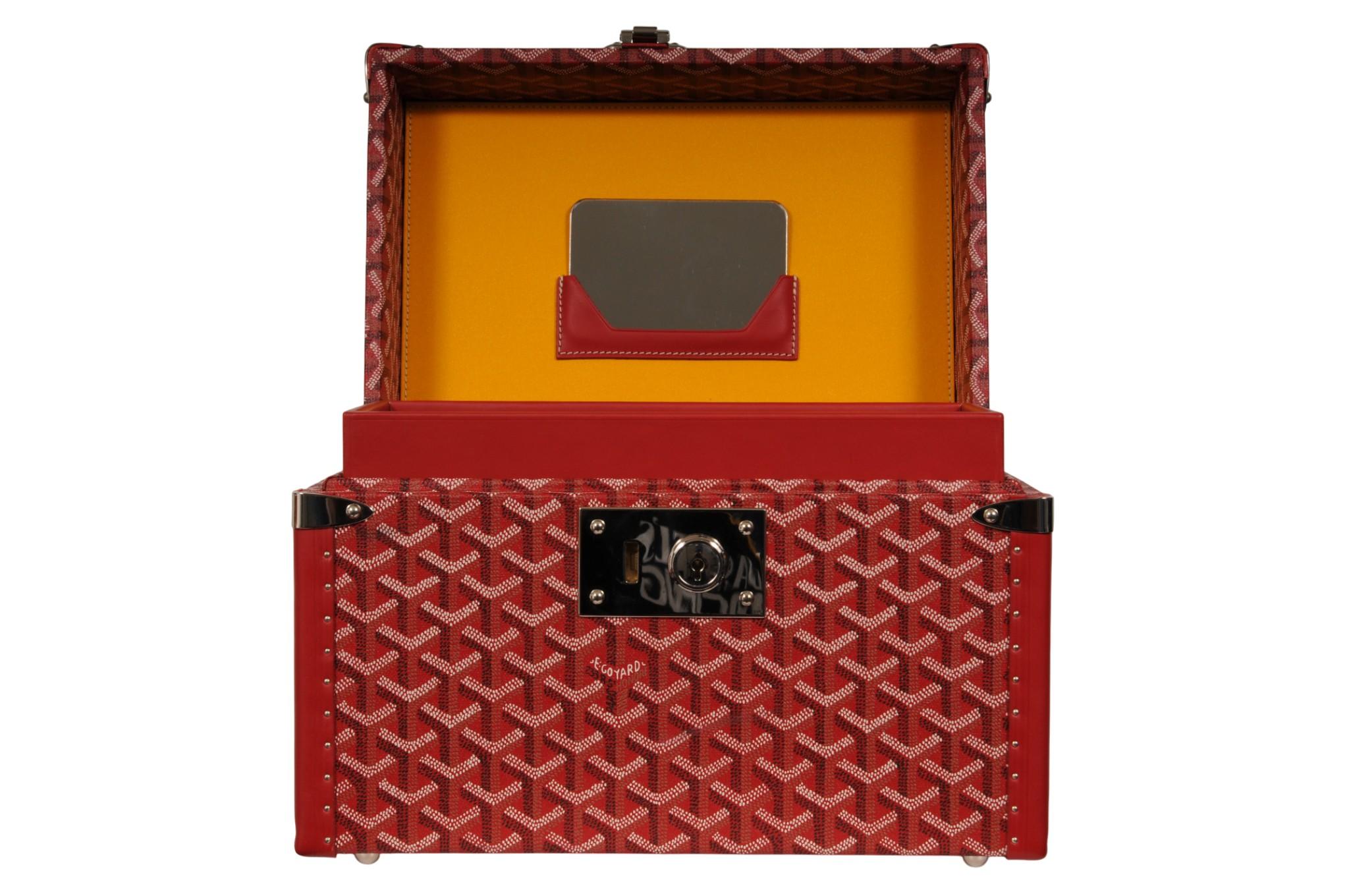 Goyard Sardaigne Vanity Zug Fall Storage Box Hard Sided Travel Trunk Red Siver im Angebot 13
