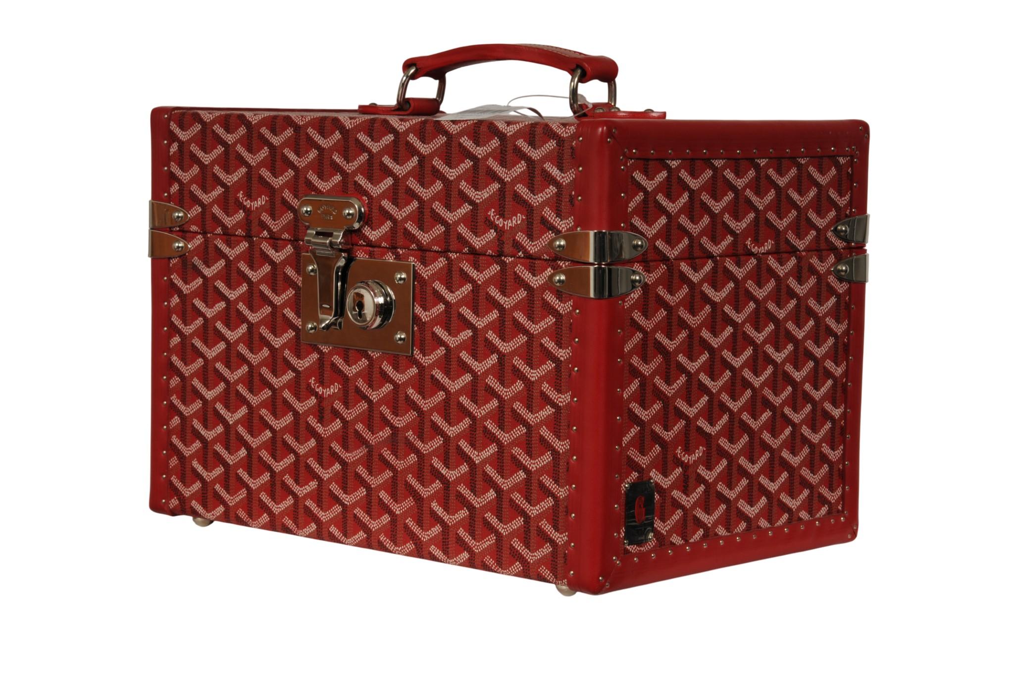 Goyard Sardaigne Vanity Zug Fall Storage Box Hard Sided Travel Trunk Red Siver (Braun) im Angebot