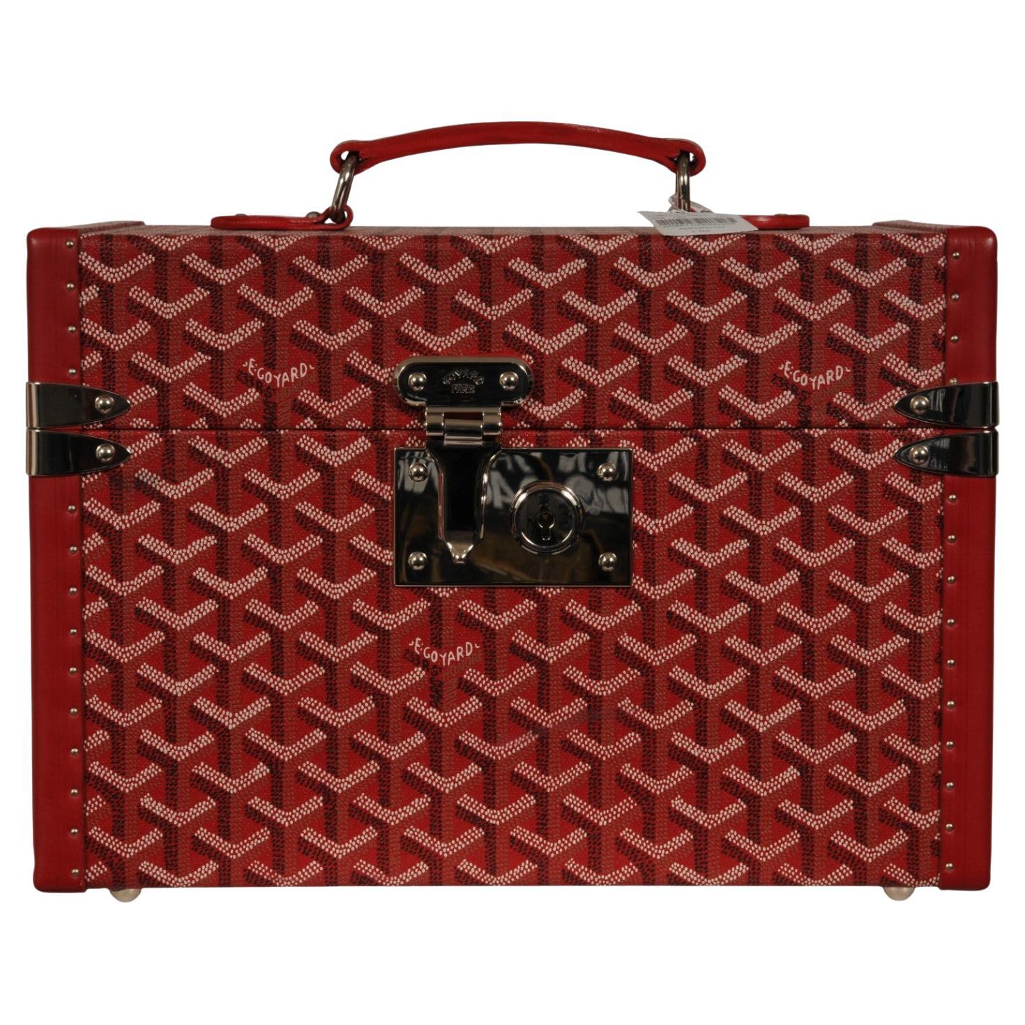 Goyard Sardaigne Vanity Zug Fall Storage Box Hard Sided Travel Trunk Red Siver im Angebot