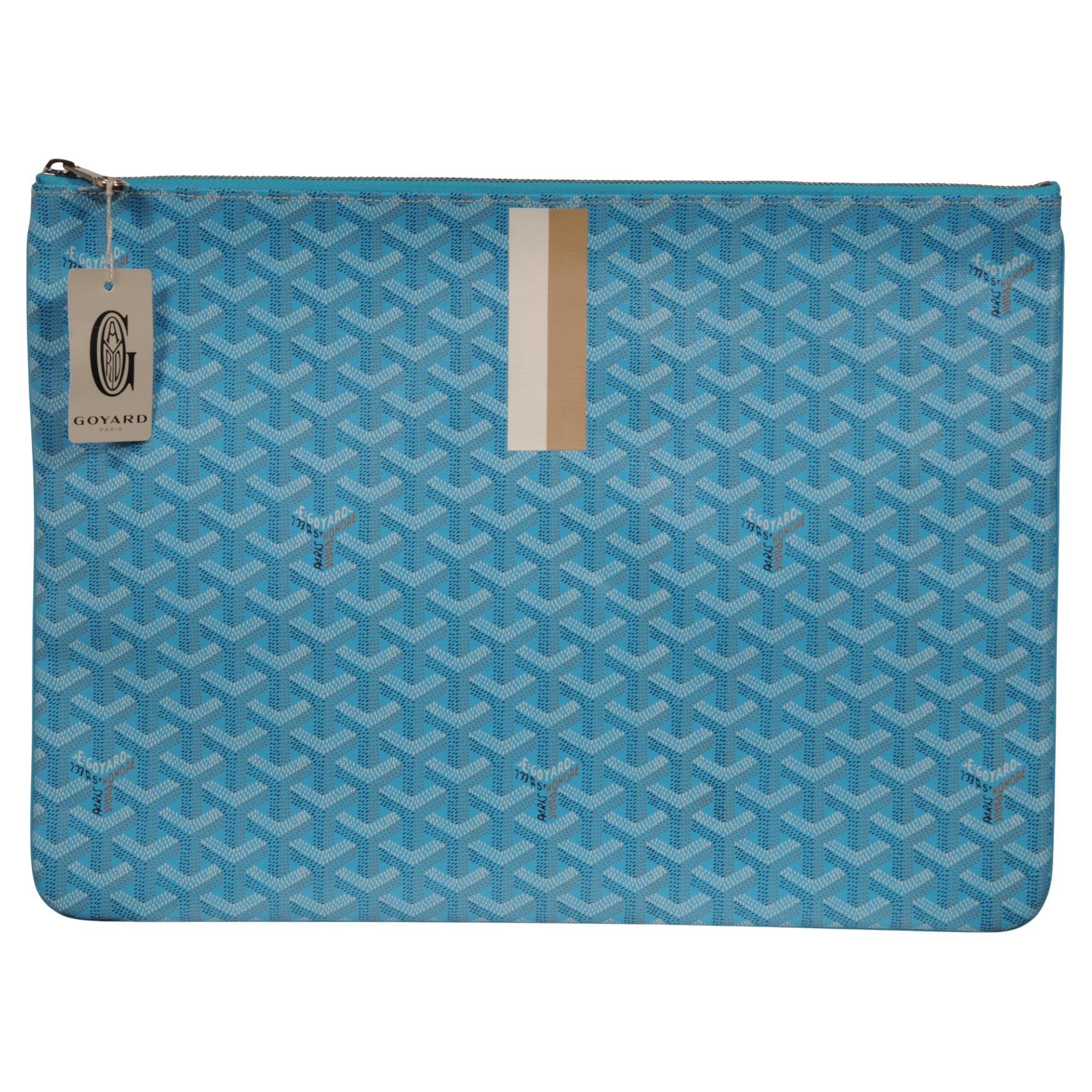 Goyard Senate MM Pouch Turquoise Blue Clutch Coated Canvas Zip Top Computer Bag For Sale