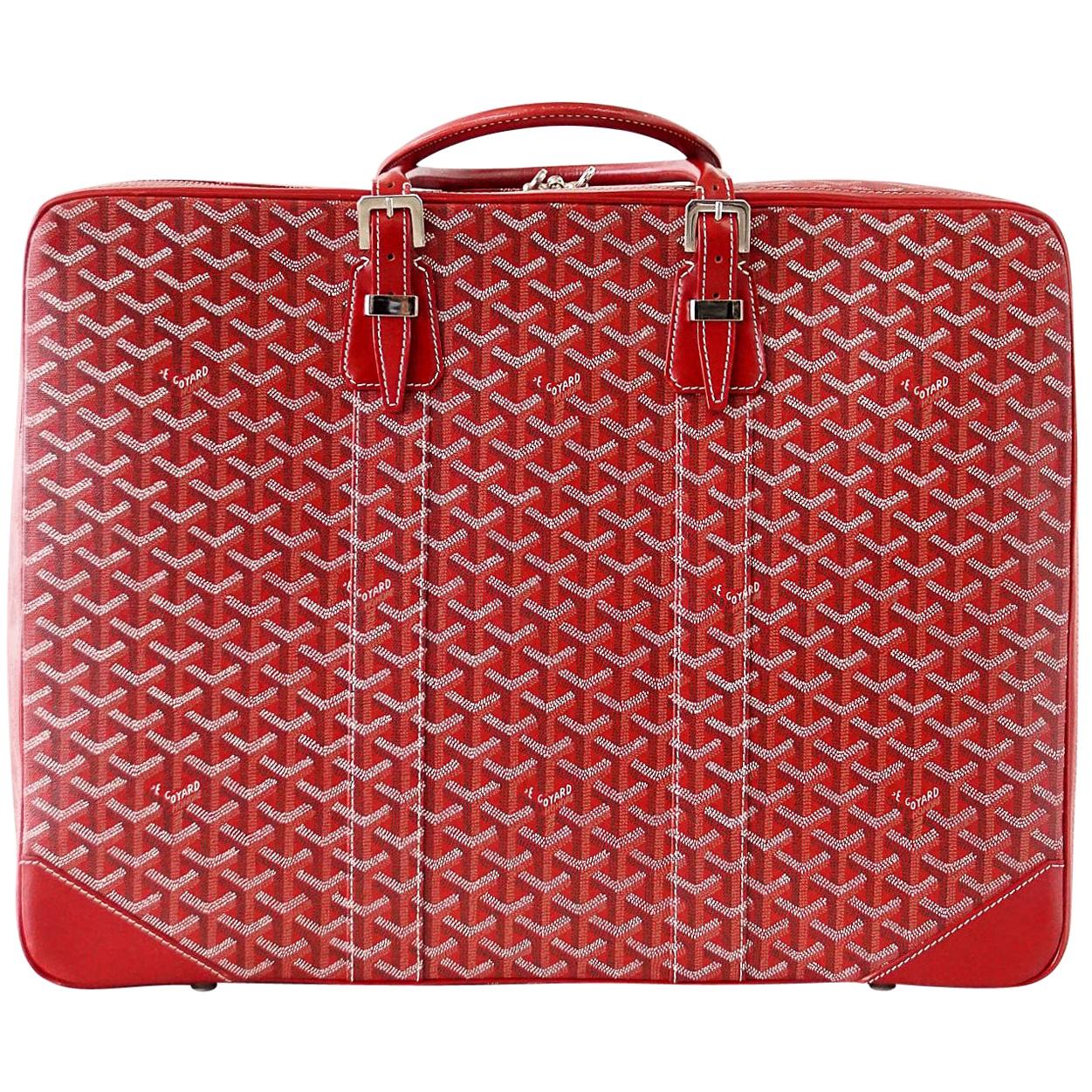 Goyard Soft Red Signature Monogram Majordome 50 Palladium Fittings Suitcase 