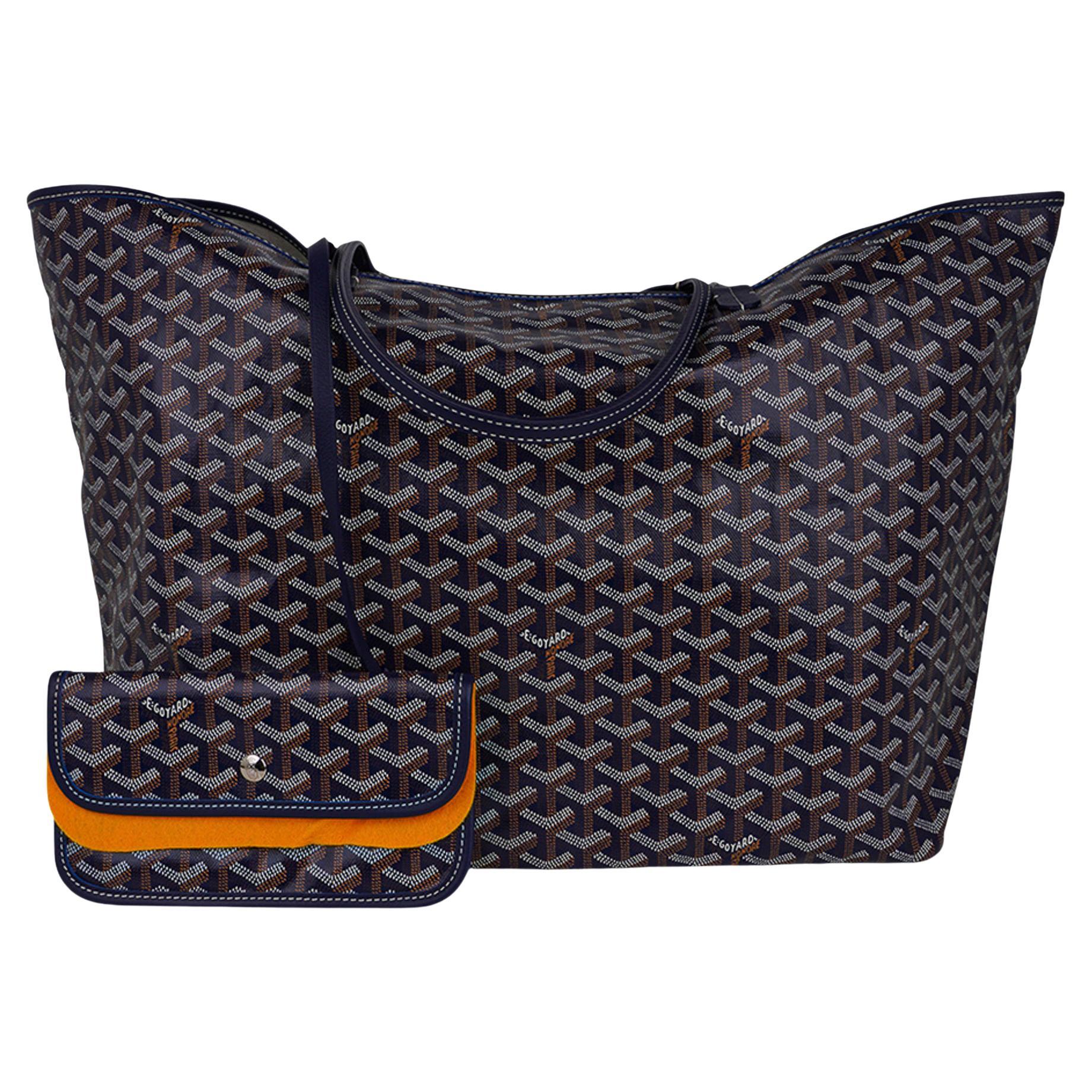 Goyard St. Louis GM Bag Navy Blue Chevron Tote