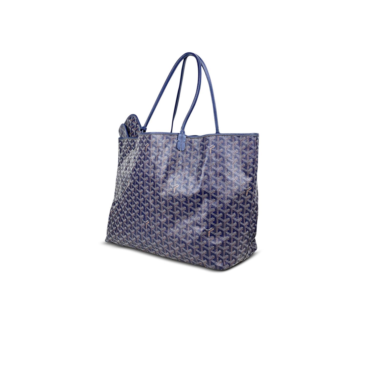 Blue and multicolor stenciled Goyardine coated canvas Goyard St. Louis GM

- Palladium-plated hardware
- Black leather trim
- Dual flat shoulder straps, beige canvas lining and open top

Overall Preloved Condition: Good
Exterior Condition: Good.