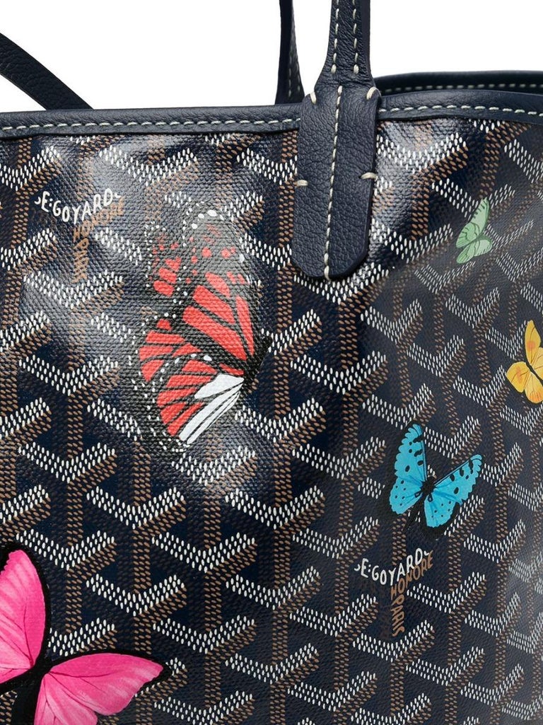 Goyard St Louis Navy Hand Painted Butterfly PM Tote