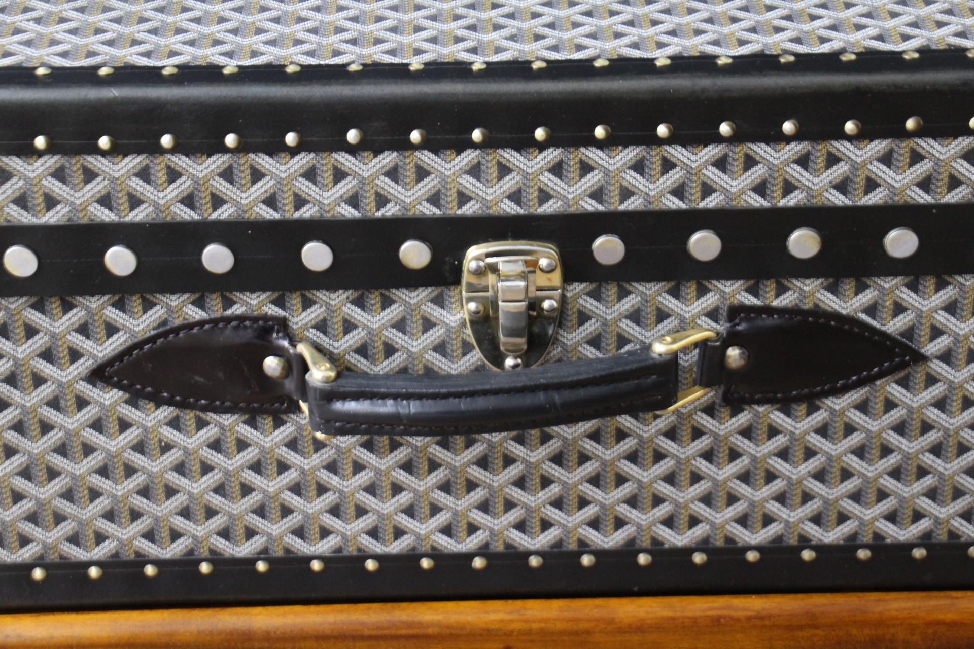 Baúl de vapor Goyard,  Baúl Goyard de 86 cm en lona Chevrons en Bueno Estado en Saint-Ouen, FR
