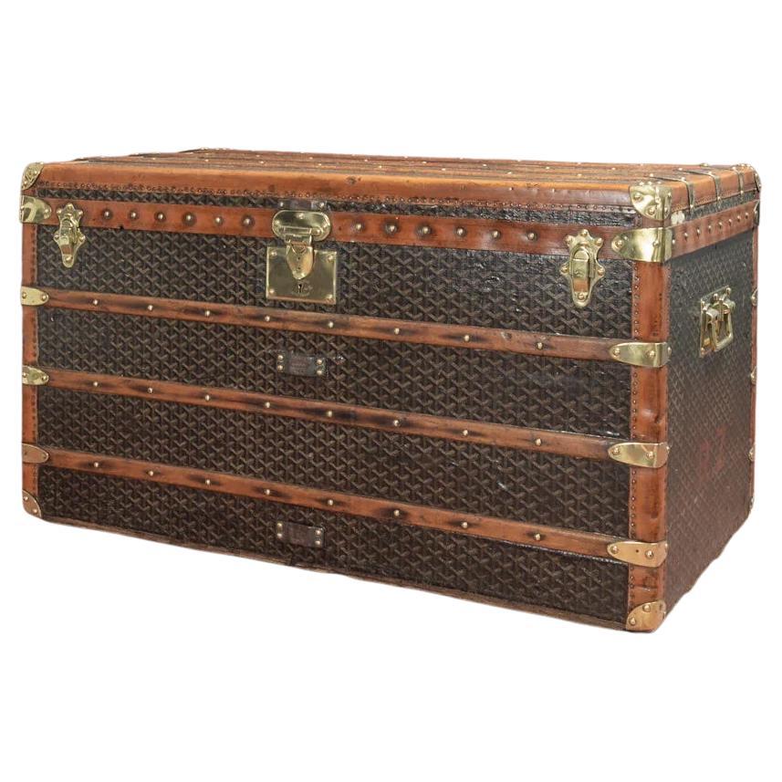 Goyard Suitcase in Woven Canvas, Goyard Steamer Trunk, Goyard Travel Bag  For Sale at 1stDibs