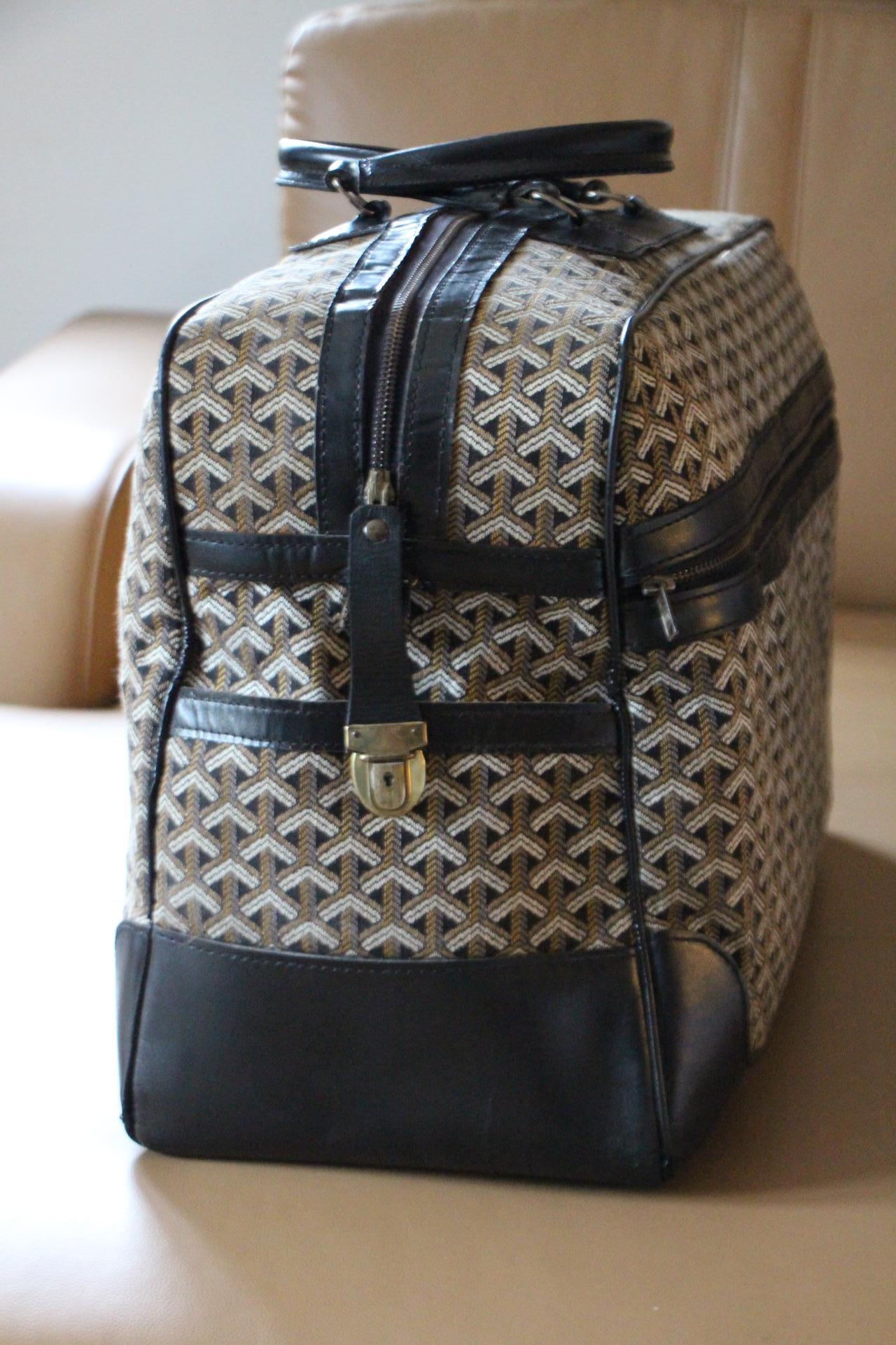 Black Goyard Travel Bag in Chevrons Woven Canvas, Large Goyard Bag For Sale