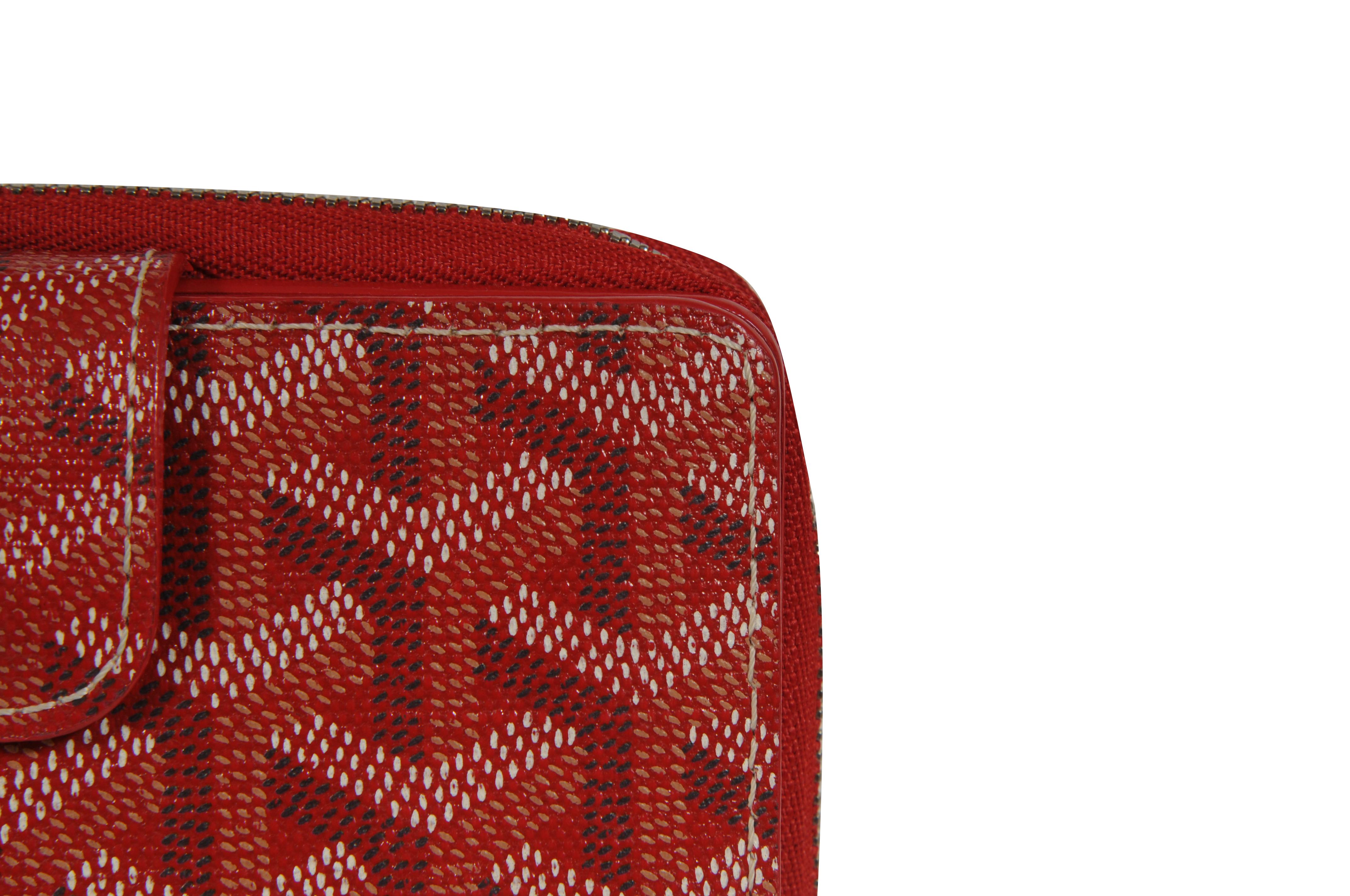 Marron Goyard Tuileries Wallet Red Button Snap Card Slot Portefeuille Zipped PM en vente