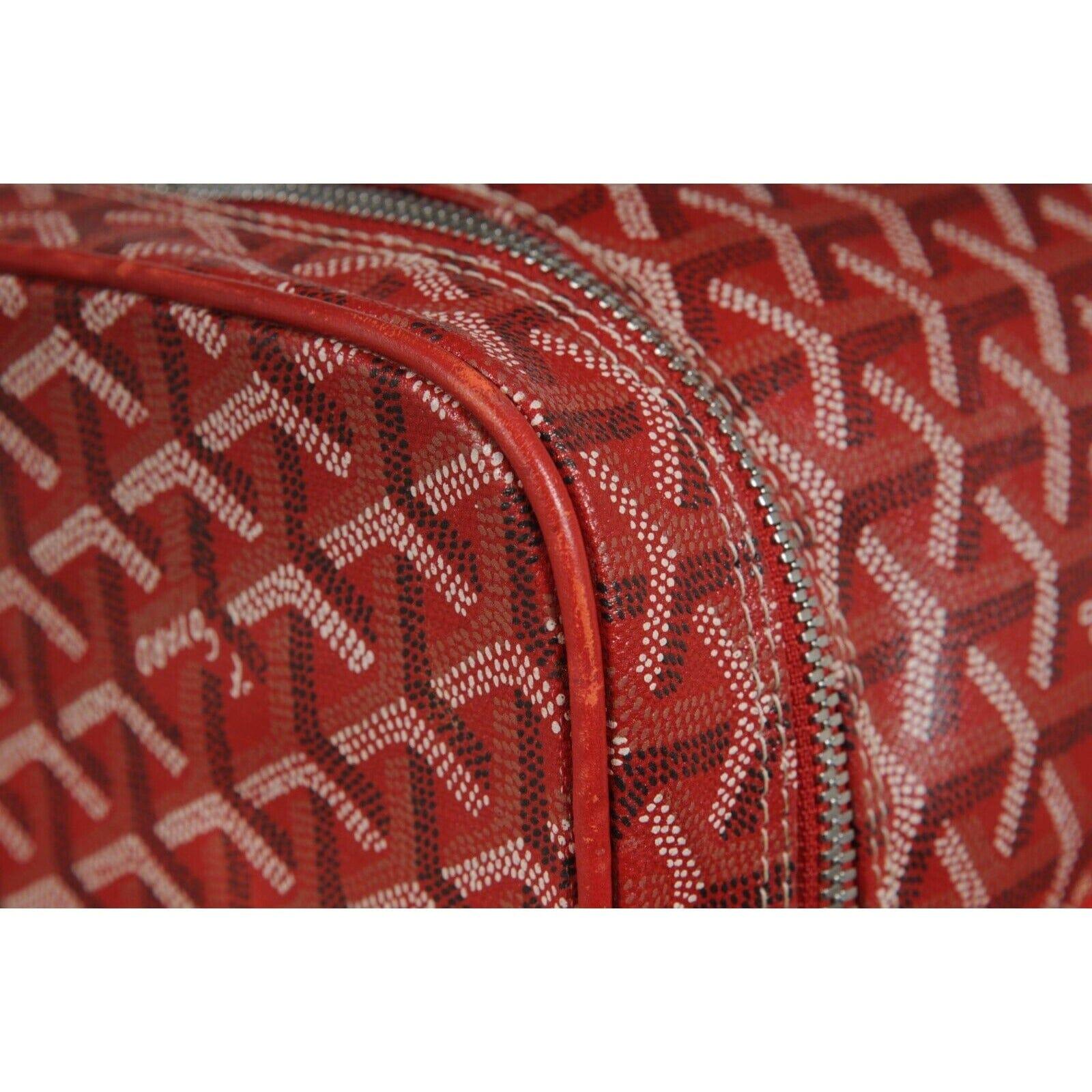 Goyard Vanity Train Case Red Canvas Crossbody Travel Bag Vintage Luggage Tote For Sale 10