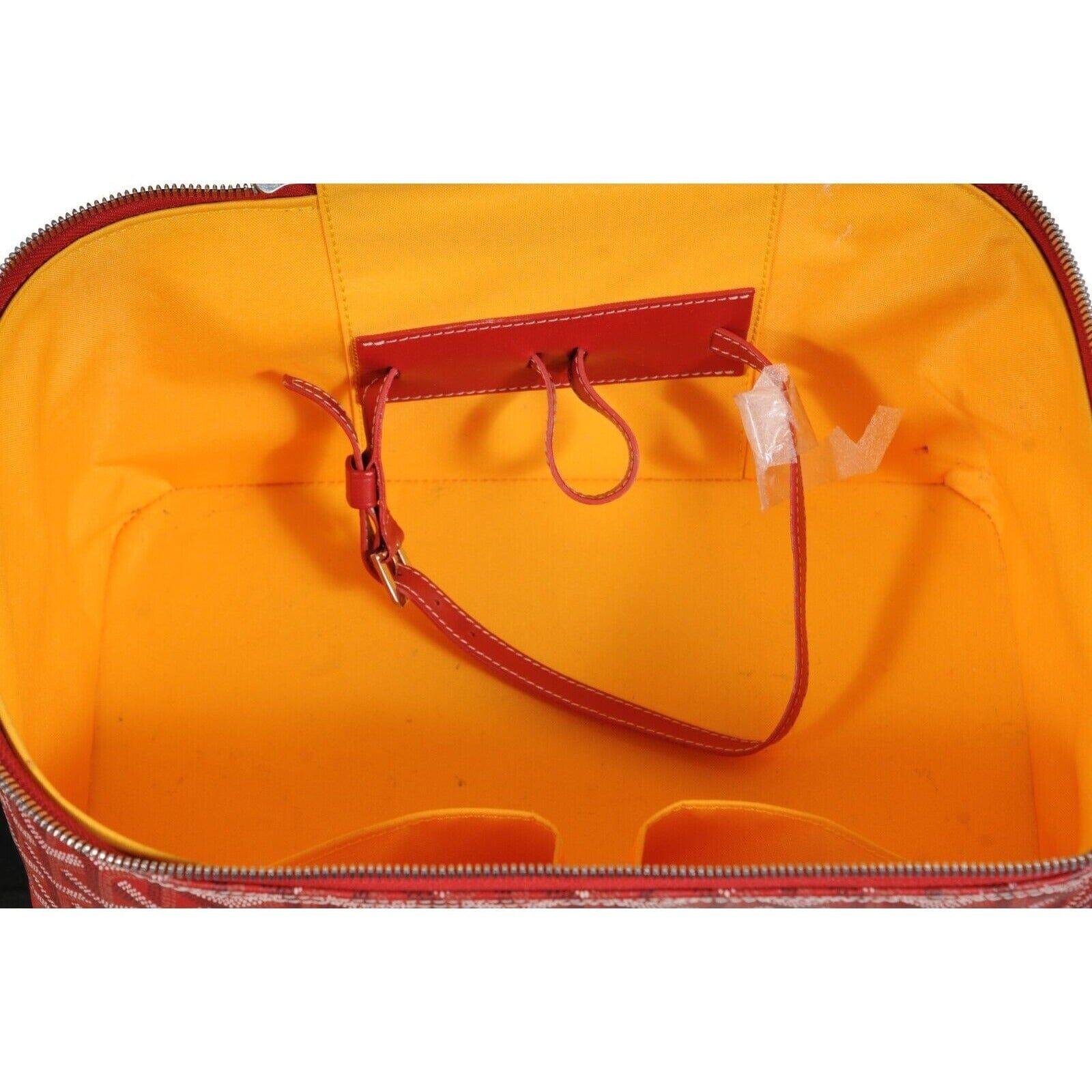 Goyard Vanity Train Case Red Canvas Crossbody Travel Bag Vintage Luggage Tote For Sale 13