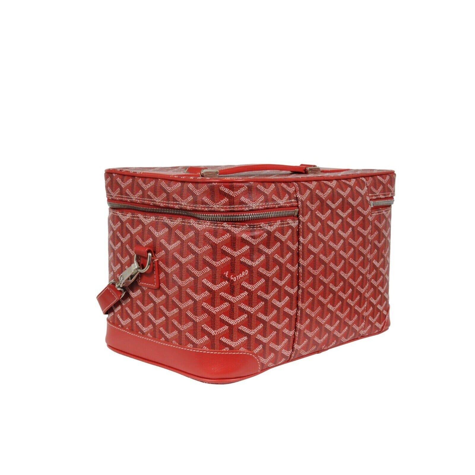 Brown Goyard Vanity Train Case Red Canvas Crossbody Travel Bag Vintage Luggage Tote For Sale