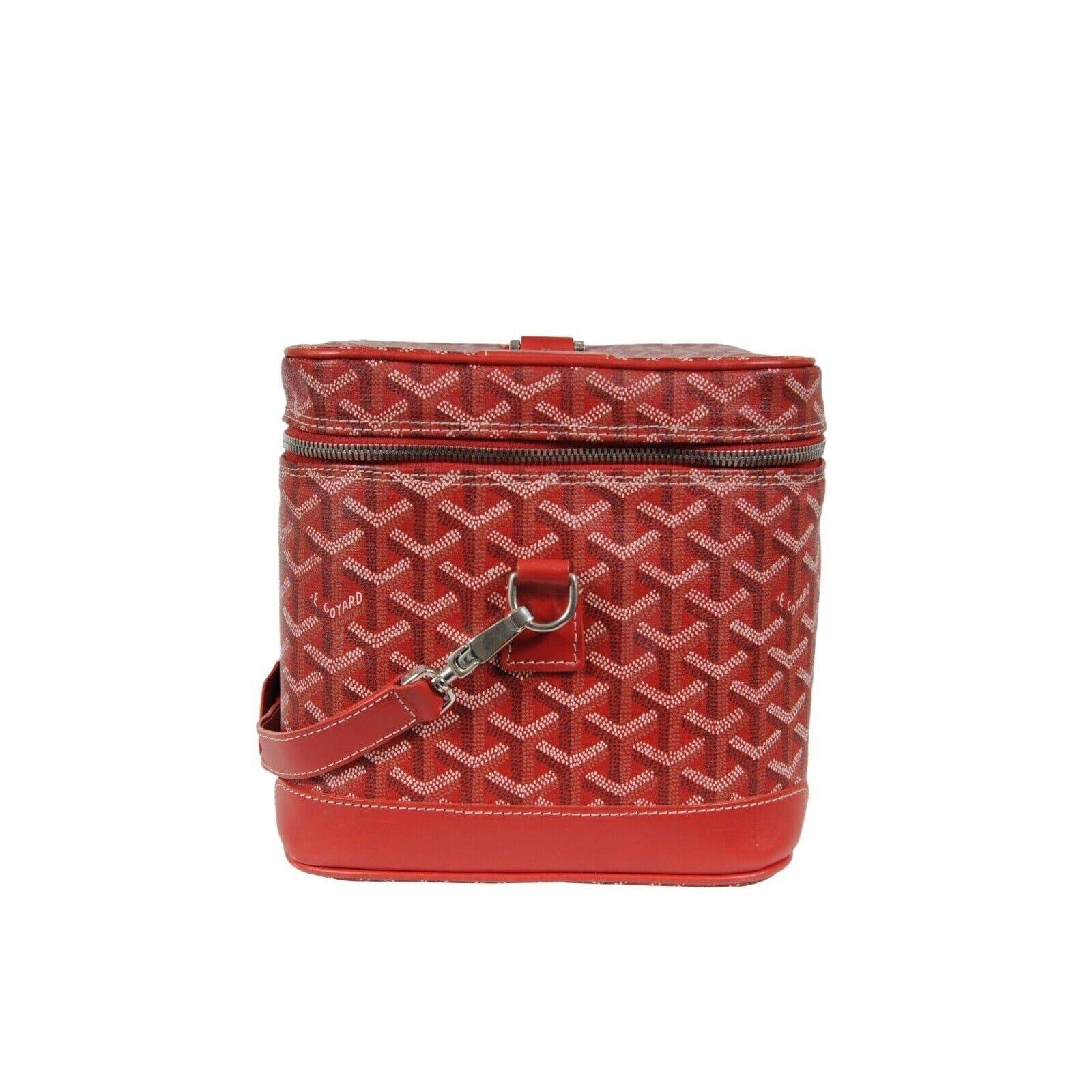 Goyard Vanity Train Case Red Canvas Crossbody Travel Bag Vintage Luggage Tote In Good Condition For Sale In North Miami, FL