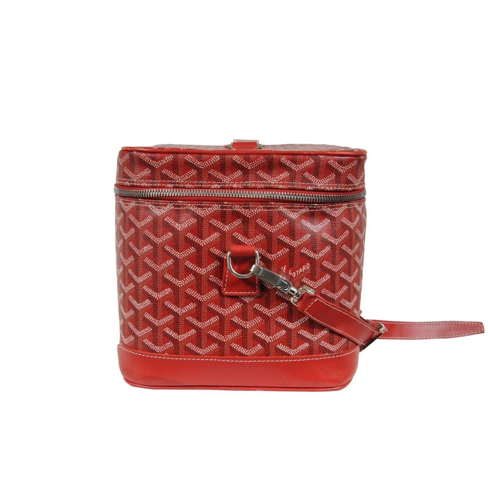 Goyard Vanity Train Case Red Canvas Crossbody Travel Bag Vintage Luggage Tote For Sale 2