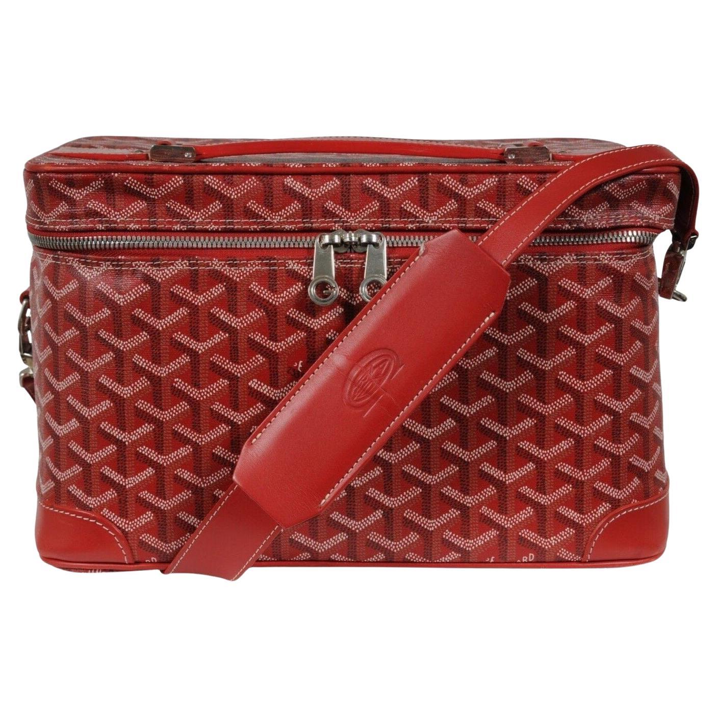 Goyard Vanity Train Case Red Canvas Crossbody Travel Bag Vintage Luggage Tote For Sale