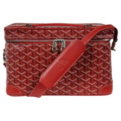 Goyard Vanity Train Case Red Canvas Crossbody Travel Bag Vintage Luggage Tote
