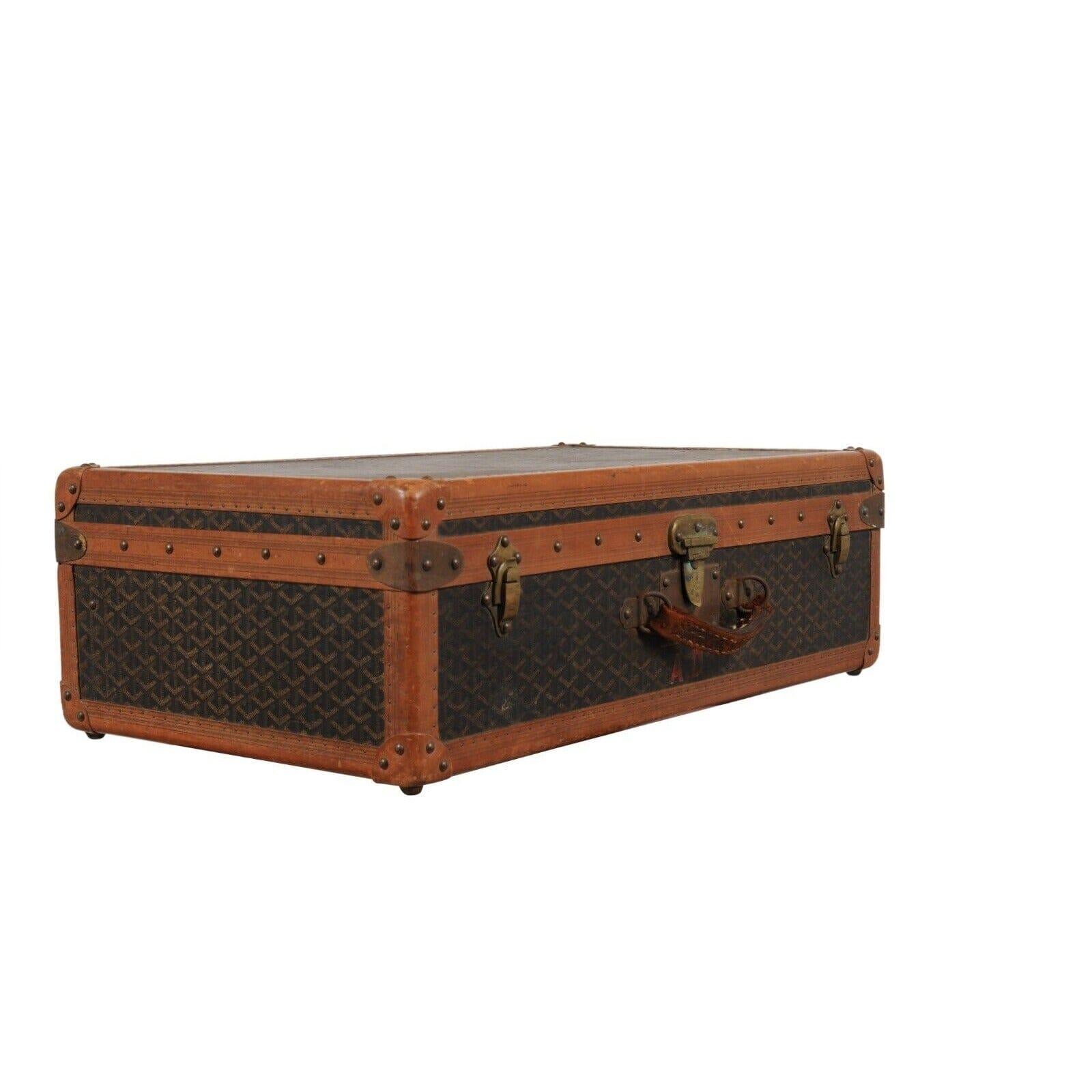 Goyard Vintage 1930 Malle A Valise Suitcase Travel Trunk Brown Hardsided Luggage For Sale 11