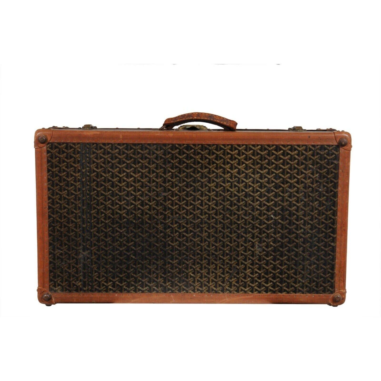 Goyard Vintage 1930 Malle A Valise Suitcase Travel Trunk Brown Hardsided Luggage For Sale 12