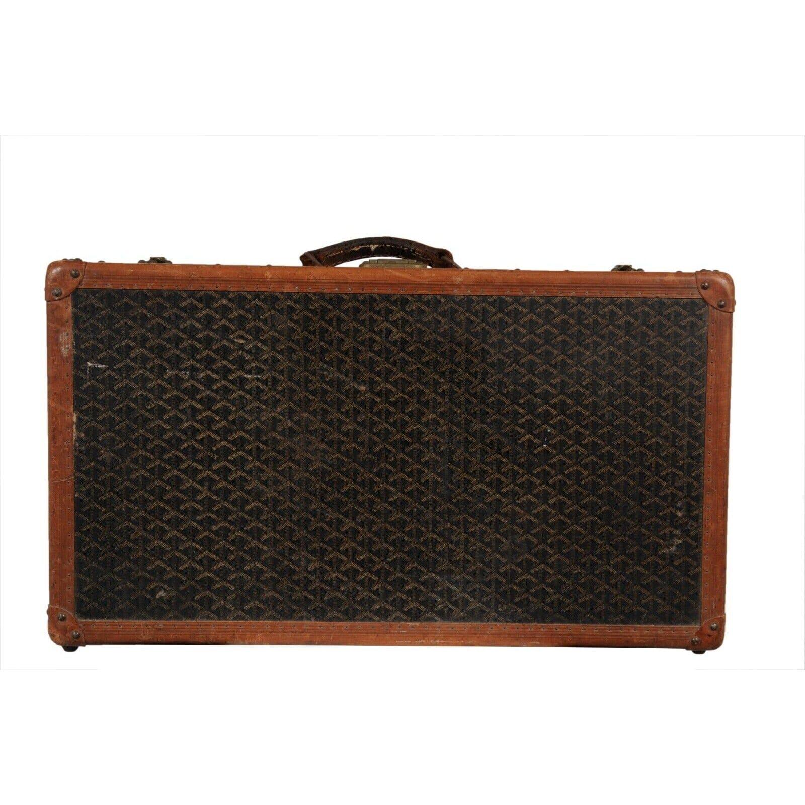 Goyard Vintage 1930 Malle A Valise Suitcase Travel Trunk Brown Hardsided Luggage For Sale 13