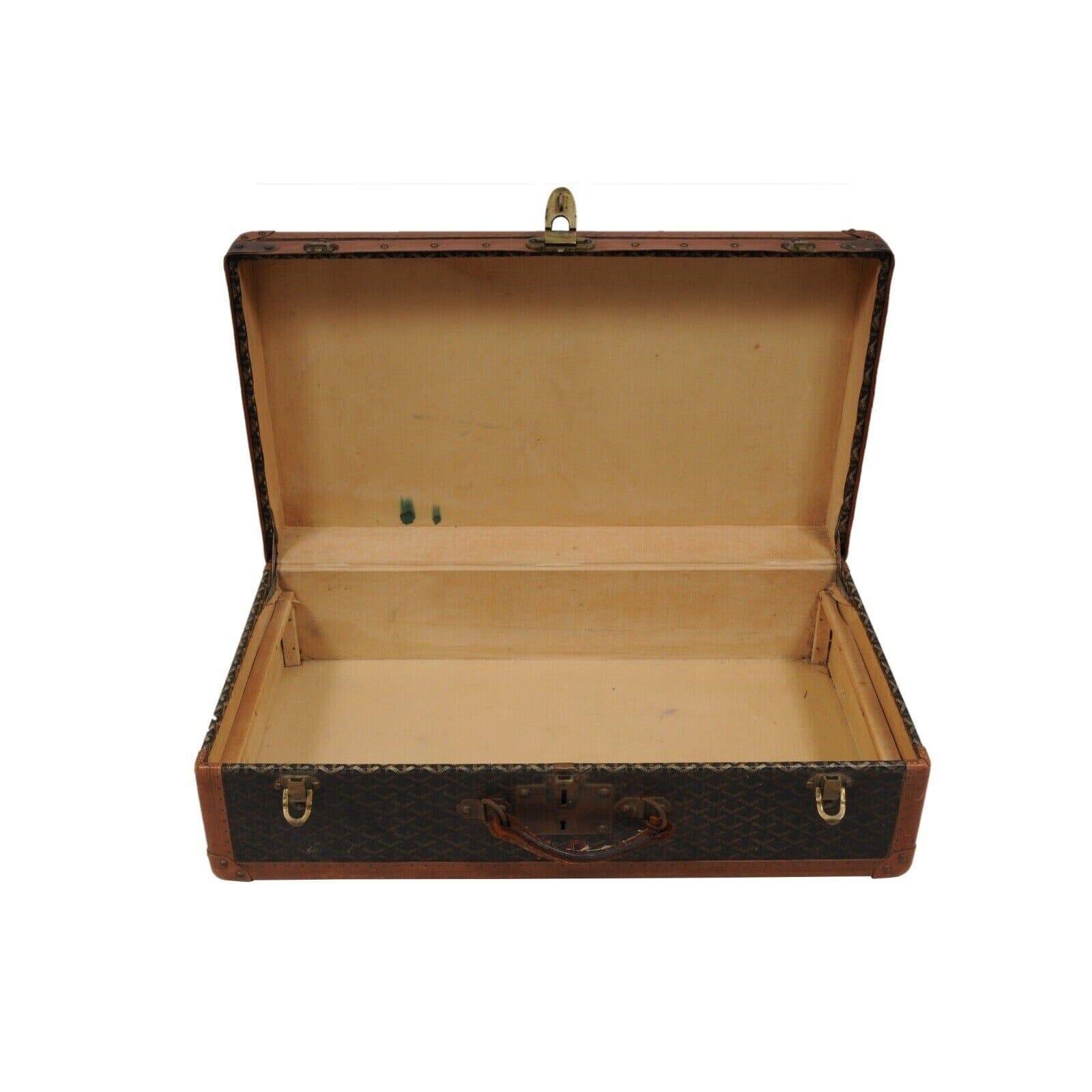 Goyard Vintage 1930 Malle A Valise Suitcase Travel Trunk Brown Hardsided Luggage For Sale 16