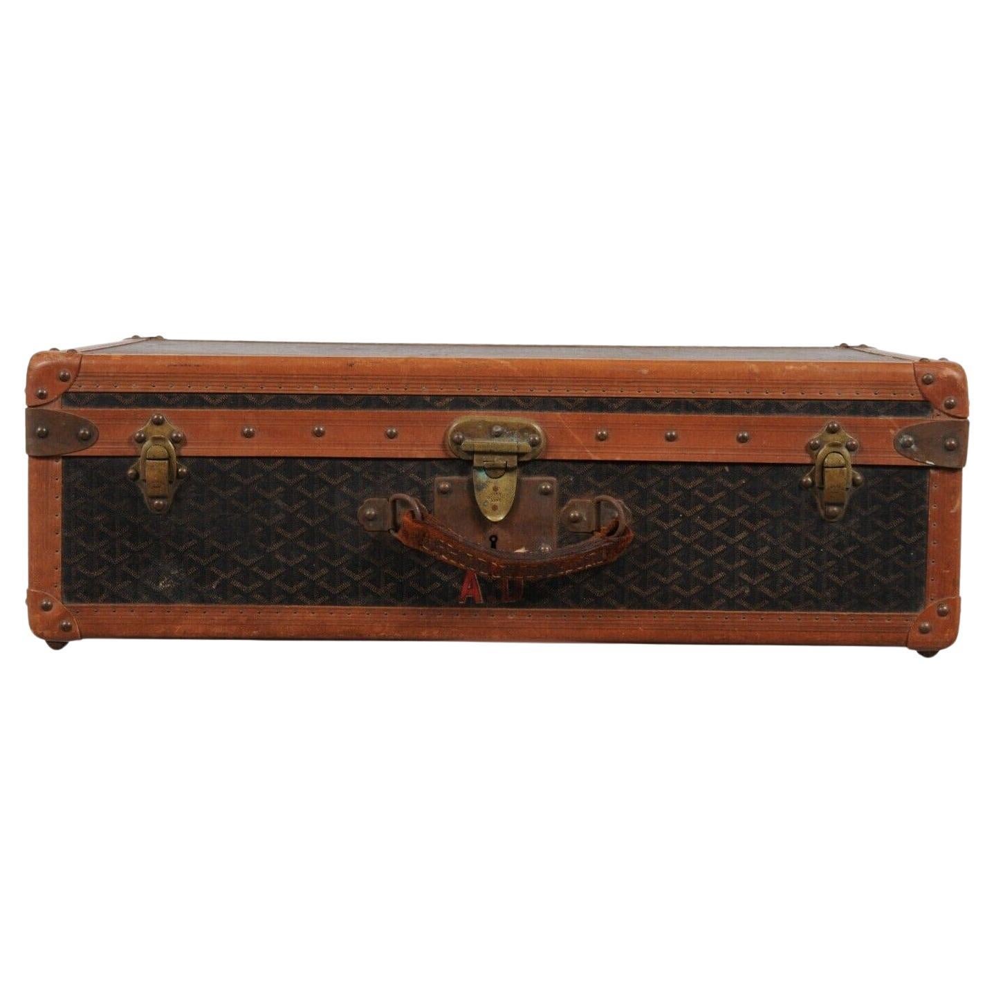 Goyard Vintage 1930 Malle A Valise Suitcase Travel Trunk Brown Hardsided Luggage For Sale