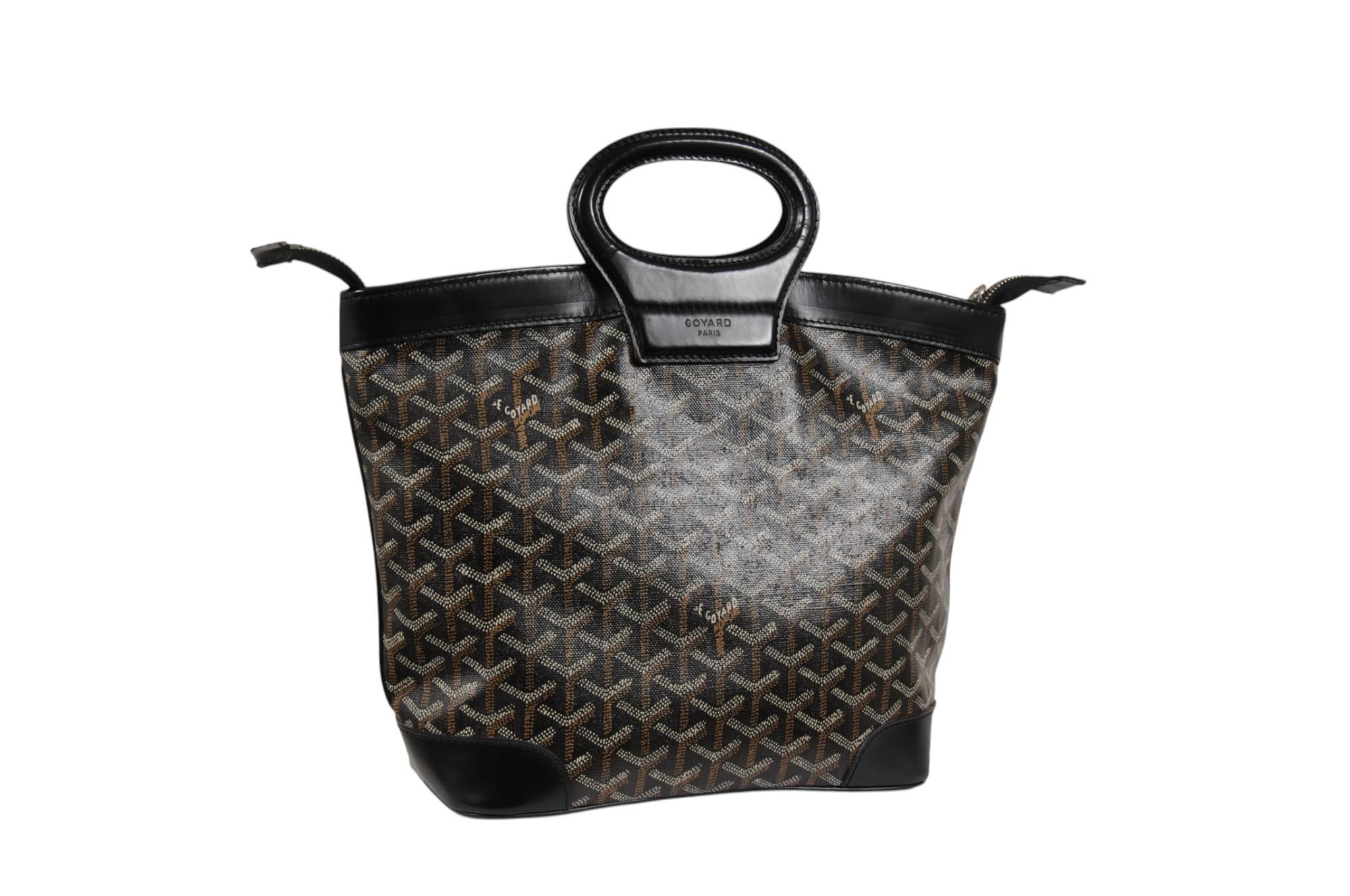 Women's or Men's Goyard Vintage Beluga PM Top Handle Mini Tote Bag Black Leather Early 2000s For Sale