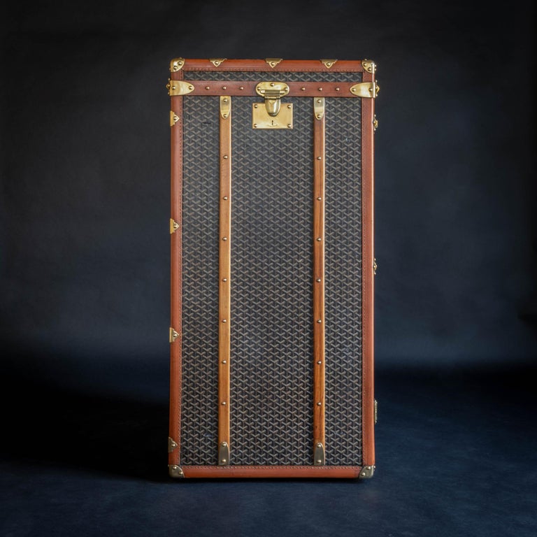 1920's Louis Vuitton Stenciled Canvas and Brass Fittings Wardrobe