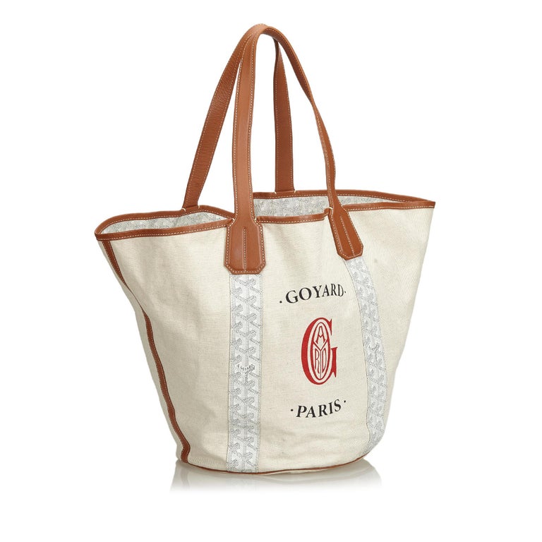 Goyard White Canvas Fabric Belharra Biarritz Tote Bag France w/ Dust Bag For Sale at 1stdibs