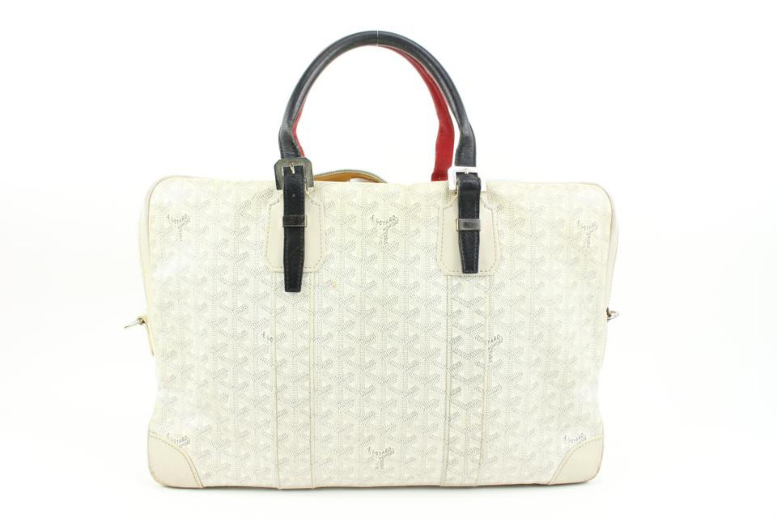 Goyard White Chevron Ambassade MM Briefcase Business Bag 12gy222s In Fair Condition For Sale In Dix hills, NY