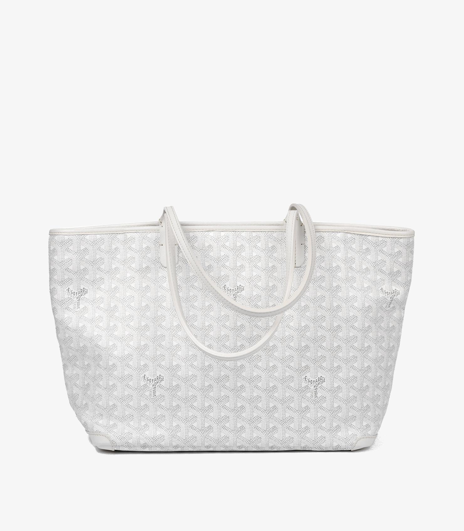 Goyard White Chevron Coated Canvas & Calfskin Leather Artois PM in vendita 1