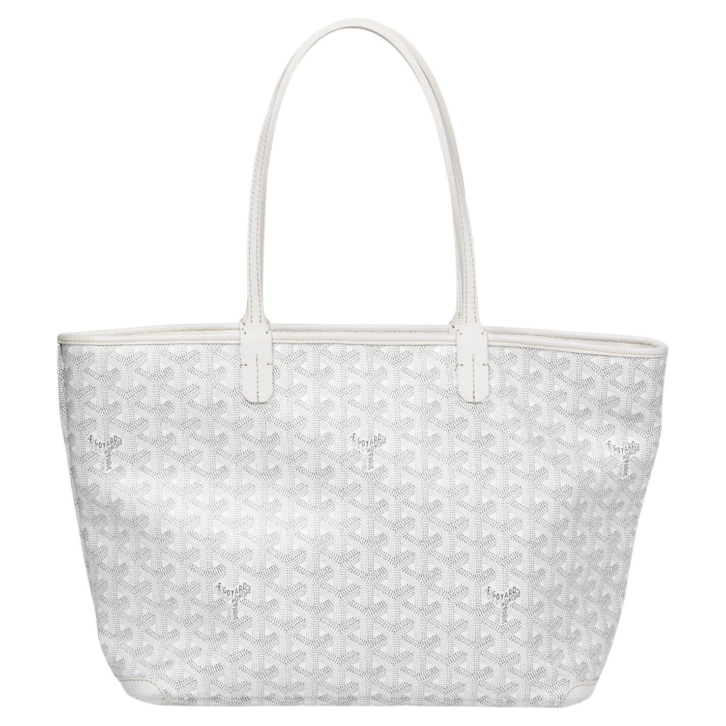 Goyard White Chevron Coated Canvas & Calfskin Leather Artois PM in vendita