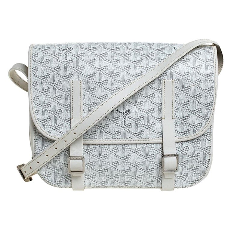 Goyard White Chevron Print Coated Canvas Belvedere MM Bag Saddle